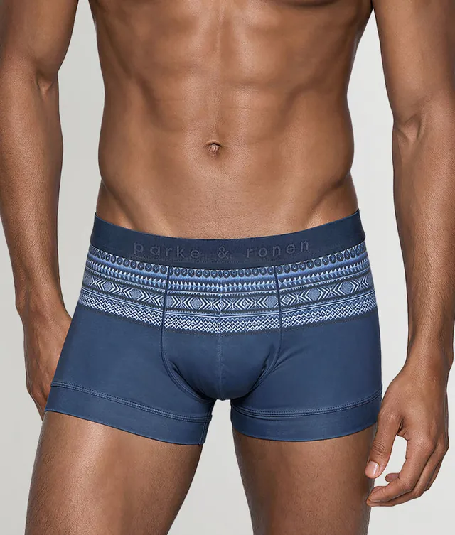 Parke & Ronen Fair Isle Printed Low-Rise Trunk in blue